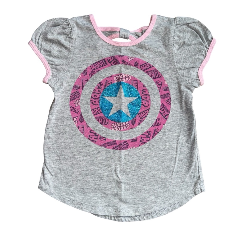 Marvel Kids Captain America Short Sleeve Shirt Girls Size 4T T-shirt Gray Shield